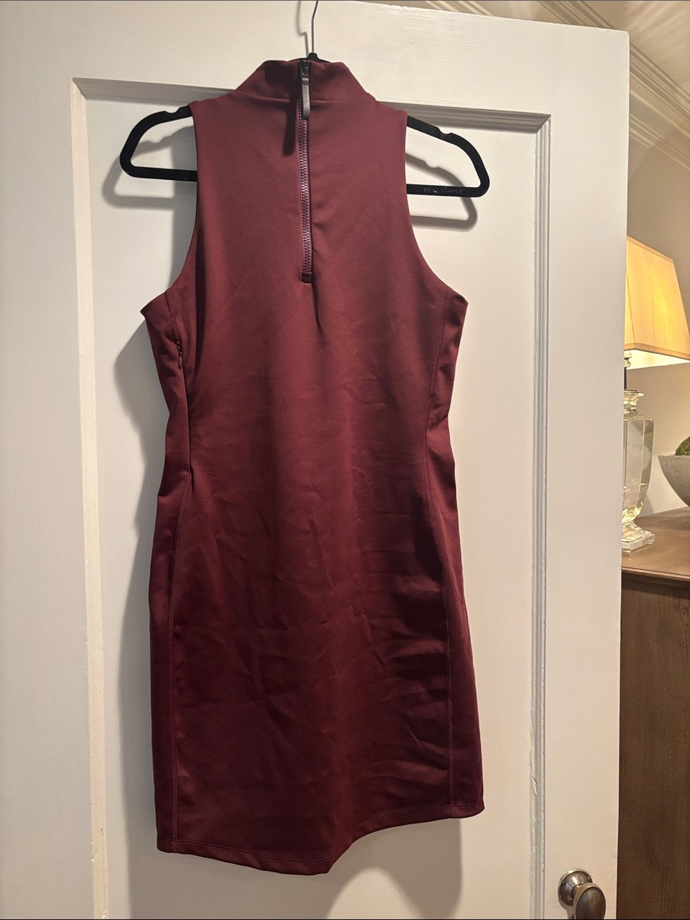Greyson Sleeveless Mock Neck Mini Dress in Burgundy